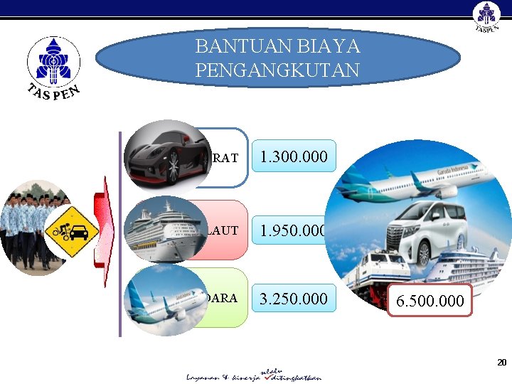 BANTUAN BIAYA PENGANGKUTAN DARAT 1. 300. 000 LAUT 1. 950. 000 UDARA 3. 250.