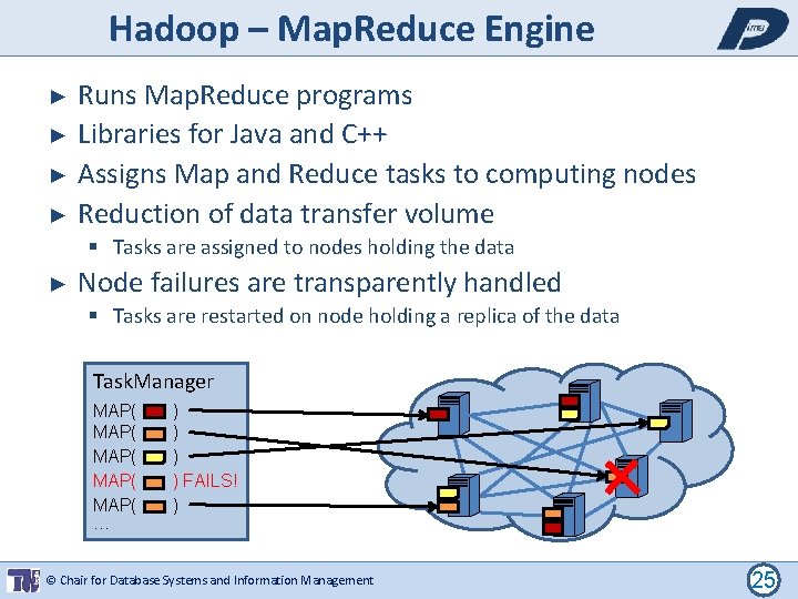 Hadoop – Map. Reduce Engine Runs Map. Reduce programs ► Libraries for Java and