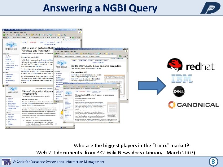 Answering a NGBI Query Who are the biggest players in the “Linux” market? Web