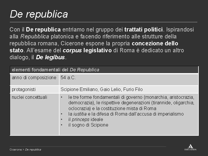 De republica Con il De republica entriamo nel gruppo dei trattati politici. Ispirandosi alla