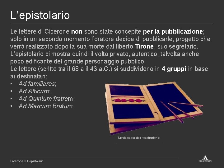 L’epistolario Le lettere di Cicerone non sono state concepite per la pubblicazione; solo in