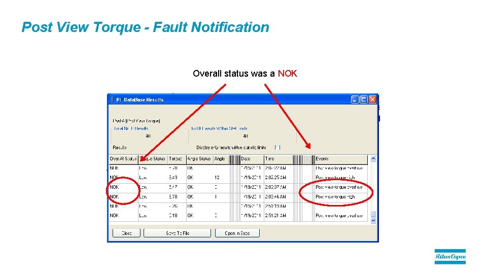 Post View Torque - Fault Notification Overall status was a NOK 69 