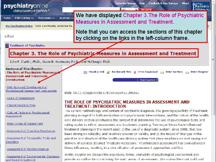 We have displayed Chapter 3. The Role of Psychiatric Measures in Assessment and Treatment.