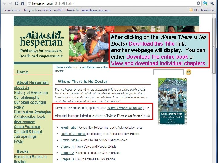After clicking on the Where There is No Doctor Download this Title link, another