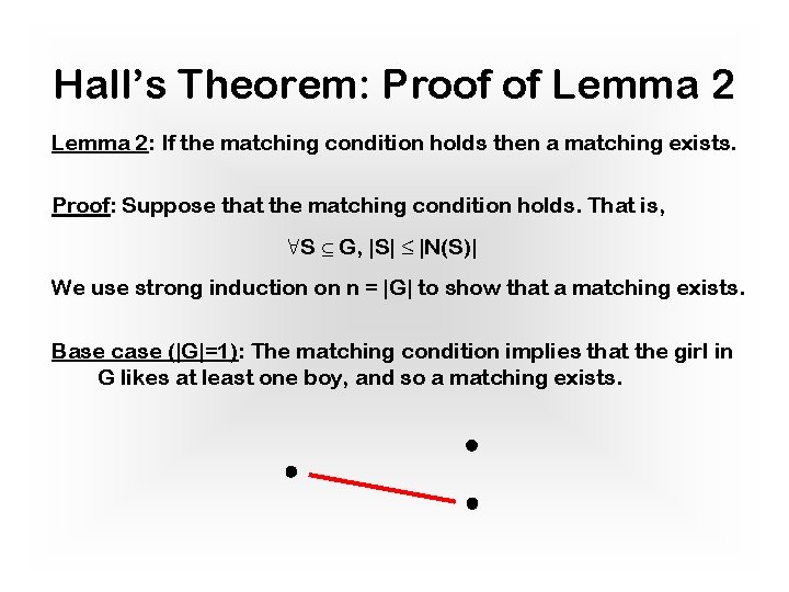 Hall’s Theorem: Proof of Lemma 2: If the matching condition holds then a matching