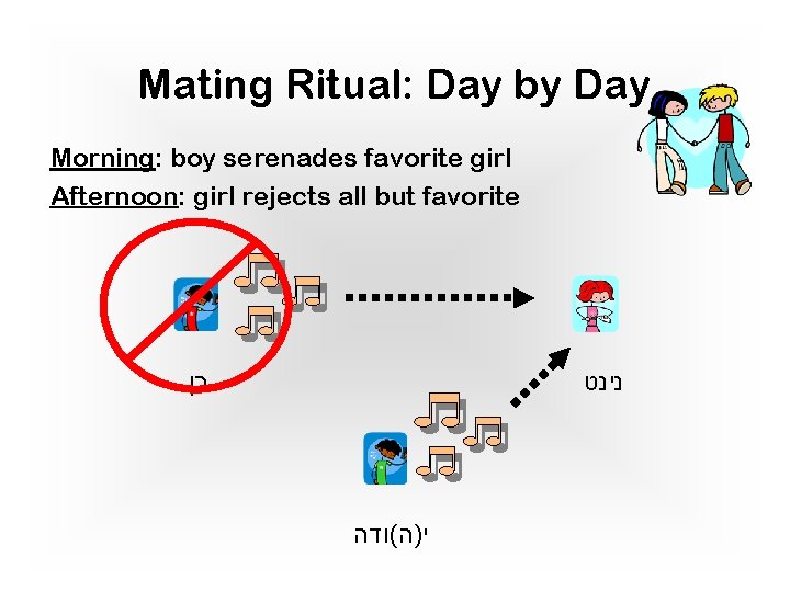 Mating Ritual: Day by Day Morning: boy serenades favorite girl Afternoon: girl rejects all