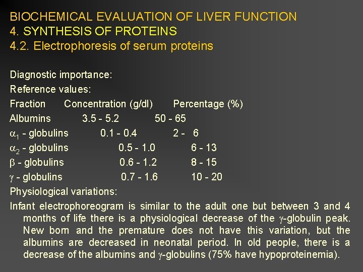 BIOCHEMICAL EVALUATION OF LIVER FUNCTION 4. SYNTHESIS OF PROTEINS 4. 2. Electrophoresis of serum