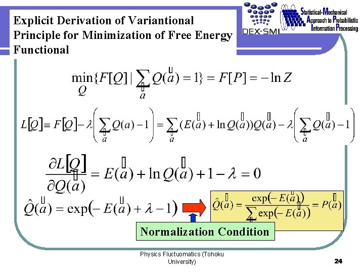 Explicit Derivation of Variantional Principle for Minimization of Free Energy Functional Normalization Condition Physics