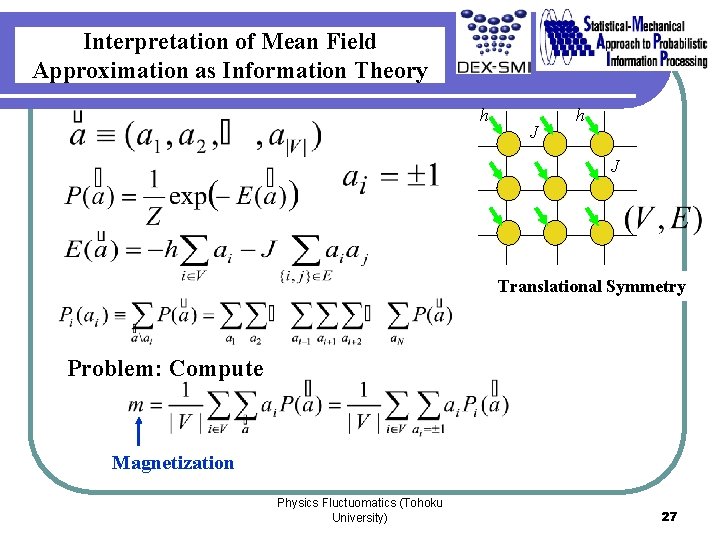 Interpretation of Mean Field Approximation as Information Theory h J Translational Symmetry Problem: Compute