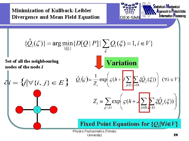 Minimization of Kullback-Leibler Divergence and Mean Field Equation Set of all the neighbouring nodes