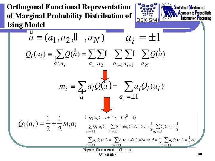 Orthogonal Functional Representation of Marginal Probability Distribution of Ising Model Physics Fluctuomatics (Tohoku University)