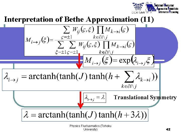 Interpretation of Bethe Approximation (11) Translational Symmetry Physics Fluctuomatics (Tohoku University) 42 