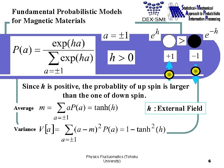 Fundamental Probabilistic Models for Magnetic Materials +1 -1 Since h is positive, the probablity