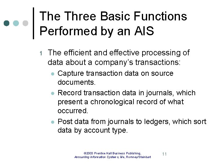 The Three Basic Functions Performed by an AIS 1 The efficient and effective processing