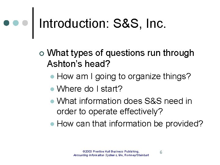 Introduction: S&S, Inc. ¢ What types of questions run through Ashton’s head? How am