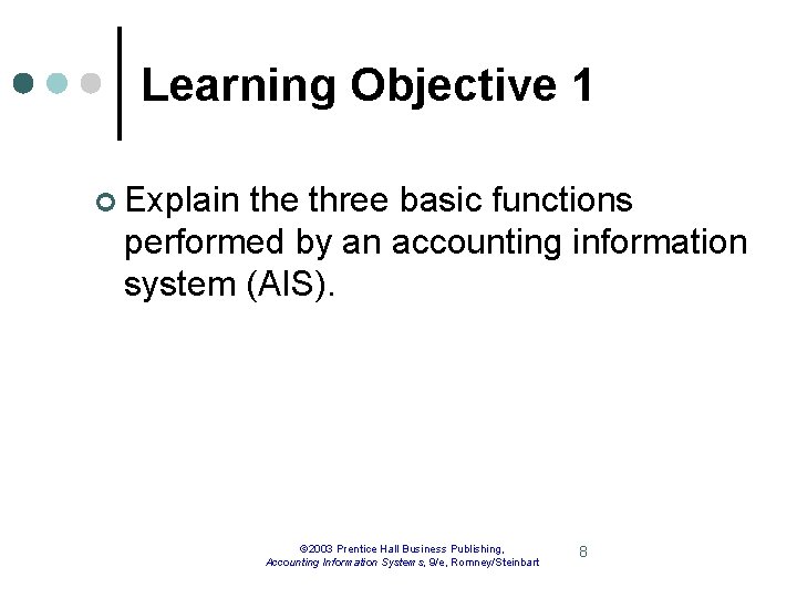 Learning Objective 1 ¢ Explain the three basic functions performed by an accounting information