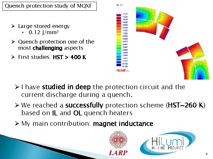 Quench protection study of MQXF Ø Large stored energy • 0. 12 J/mm 3