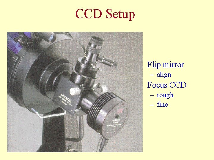 CCD Setup • Flip mirror – align • Focus CCD – rough – fine