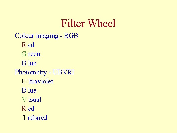 Filter Wheel Colour imaging - RGB R ed G reen B lue Photometry -