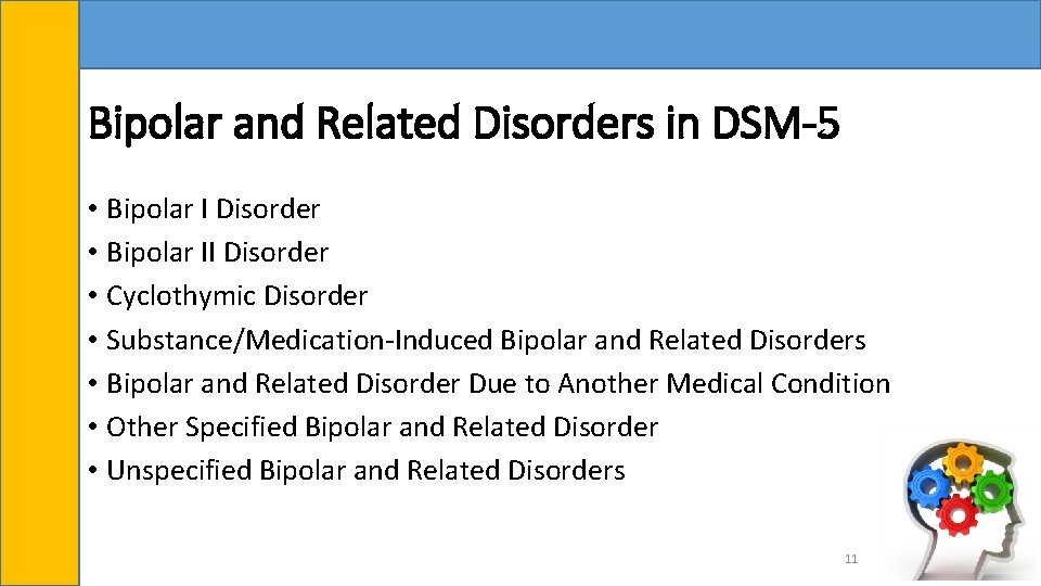 Bipolar and Related Disorders in DSM-5 • Bipolar I Disorder • Bipolar II Disorder