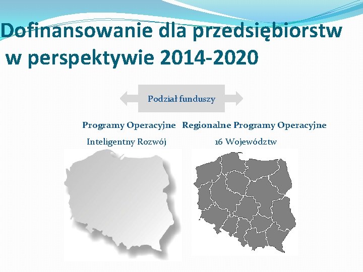 Dofinansowanie dla przedsiębiorstw w perspektywie 2014 -2020 Podział funduszy Programy Operacyjne Regionalne Programy Operacyjne