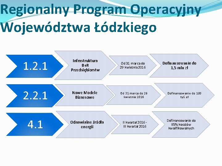 Regionalny Program Operacyjny Województwa Łódzkiego 1. 2. 1 Infrastruktura B+R Przedsiębiorstw 2. 2. 1