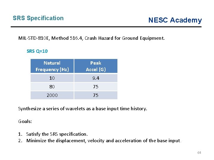 SRS Specification NESC Academy MIL-STD-810 E, Method 516. 4, Crash Hazard for Ground Equipment.