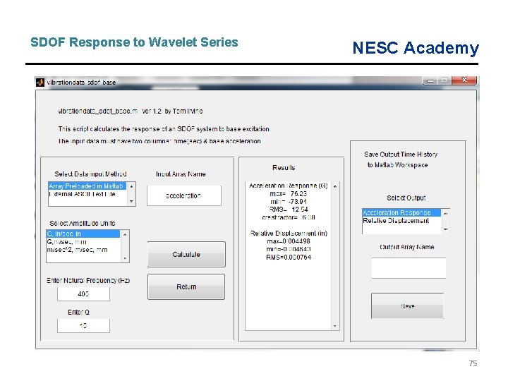 SDOF Response to Wavelet Series NESC Academy 75 