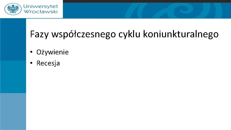 Fazy współczesnego cyklu koniunkturalnego • Ożywienie • Recesja 