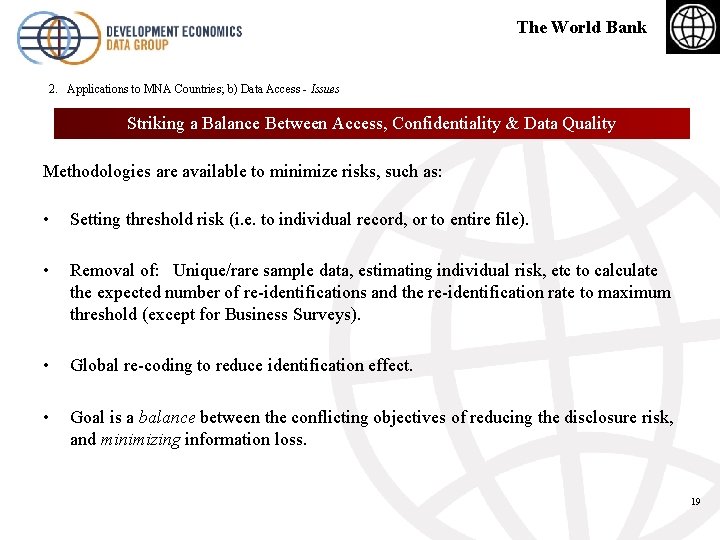 The World Bank 2. Applications to MNA Countries; b) Data Access - Issues Striking