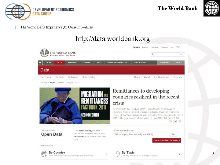 The World Bank 1. The World Bank Experience; b) Current Features http: //data. worldbank.