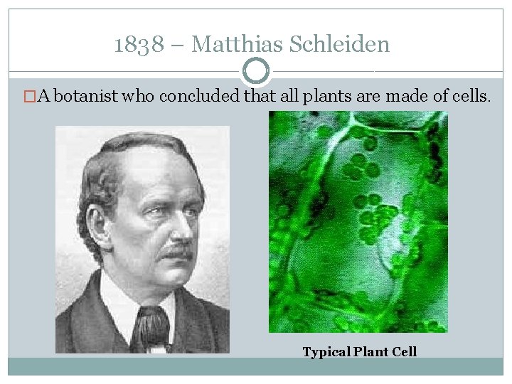 1838 – Matthias Schleiden �A botanist who concluded that all plants are made of