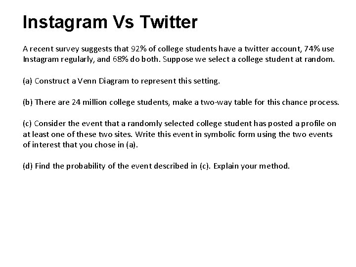 Instagram Vs Twitter A recent survey suggests that 92% of college students have a