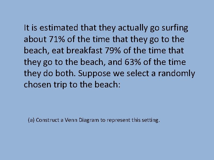 It is estimated that they actually go surfing about 71% of the time that It is estimated that they actually go surfing about 71% of the time that