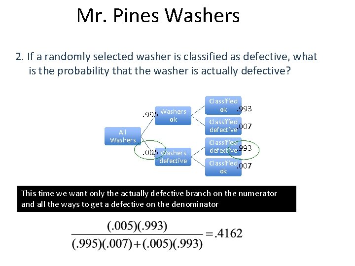 Mr. Pines Washers 2. If a randomly selected washer is classified as defective, what