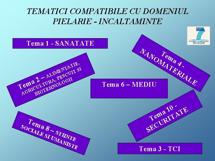 TEMATICI COMPATIBILE CU DOMENIUL PIELARIE - INCALTAMINTE Tema 1 - SANATATE IE, T TA
