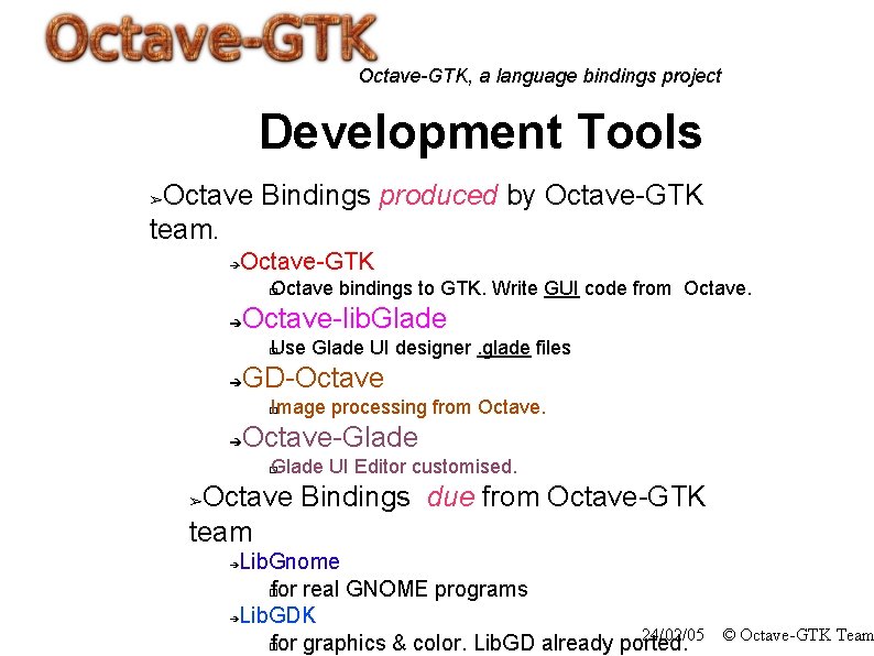 Octave-GTK, a language bindings project Development Tools Octave Bindings produced by Octave-GTK team. ➢