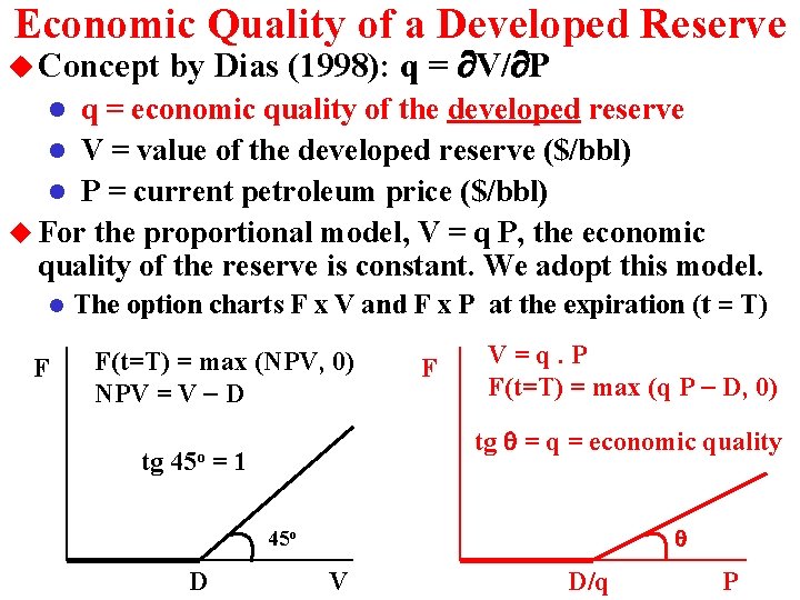 Economic Quality of a Developed Reserve u Concept by Dias (1998): q = V/
