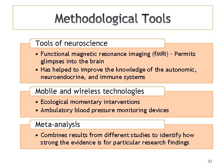 Tools of neuroscience • Functional magnetic resonance imaging (f. MRI) - Permits glimpses into