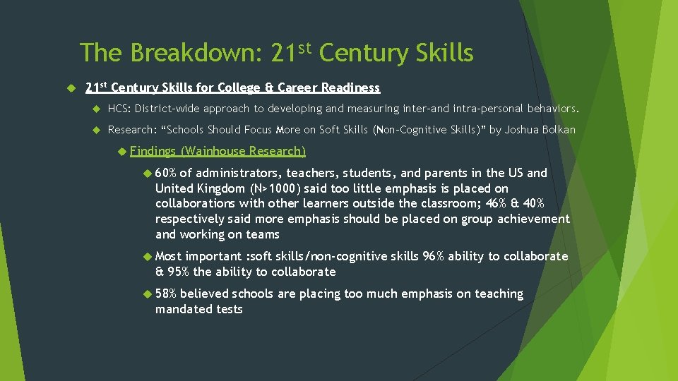 The Breakdown: 21 st Century Skills for College & Career Readiness HCS: District-wide approach