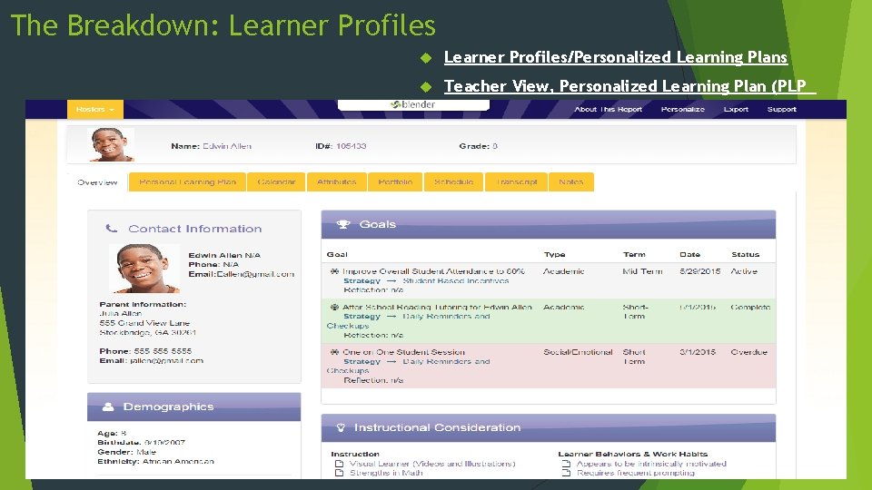 The Breakdown: Learner Profiles/Personalized Learning Plans Teacher View, Personalized Learning Plan (PLP_ 