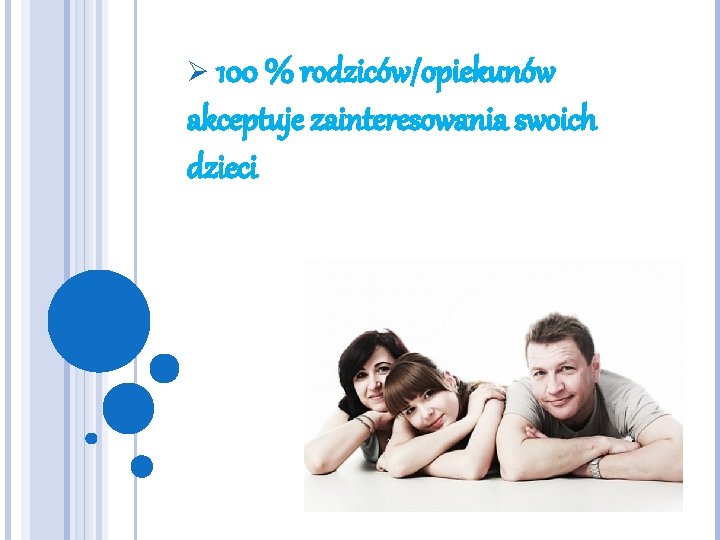Ø 100 % rodziców/opiekunów akceptuje zainteresowania swoich dzieci 