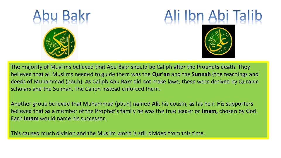 The majority of Muslims believed that Abu Bakr should be Caliph after the Prophets