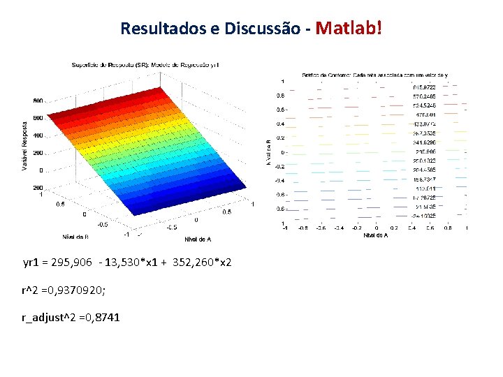 Resultados e Discussão - Matlab! yr 1 = 295, 906 - 13, 530*x 1