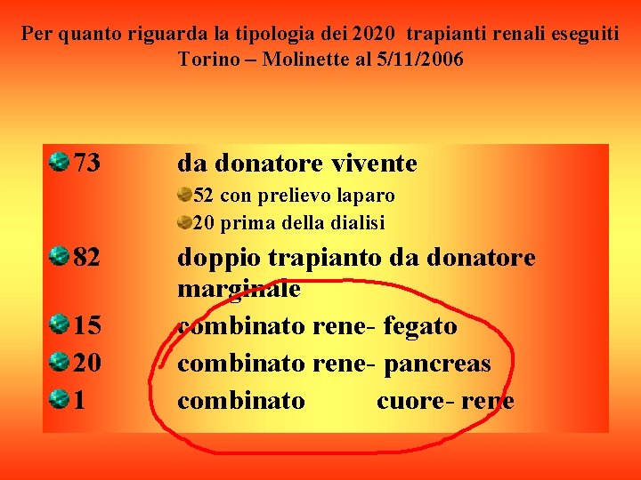 Per quanto riguarda la tipologia dei 2020 trapianti renali eseguiti Torino – Molinette al