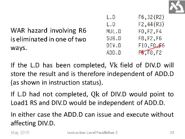 WAR hazard involving R 6 is eliminated in one of two ways. May 2015