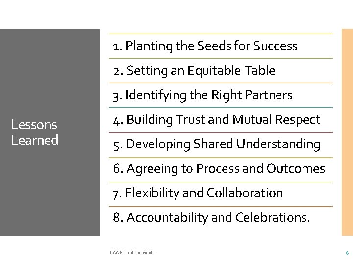 1. Planting the Seeds for Success 2. Setting an Equitable Table 3. Identifying the
