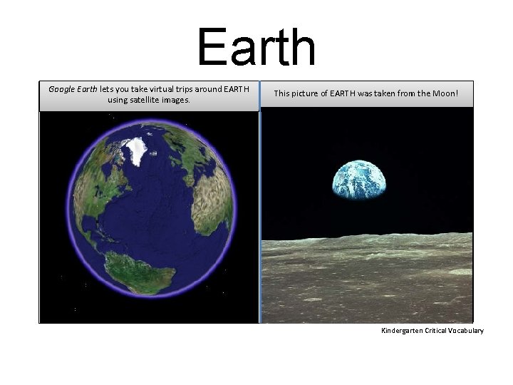 Earth Google Earth lets you take virtual trips around EARTH using satellite images. This