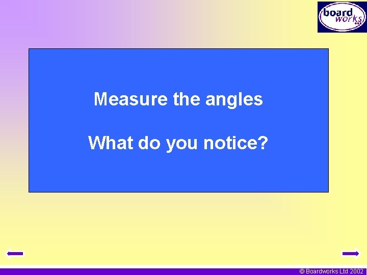 Measure the angles What do you notice? © Boardworks Ltd 2002 