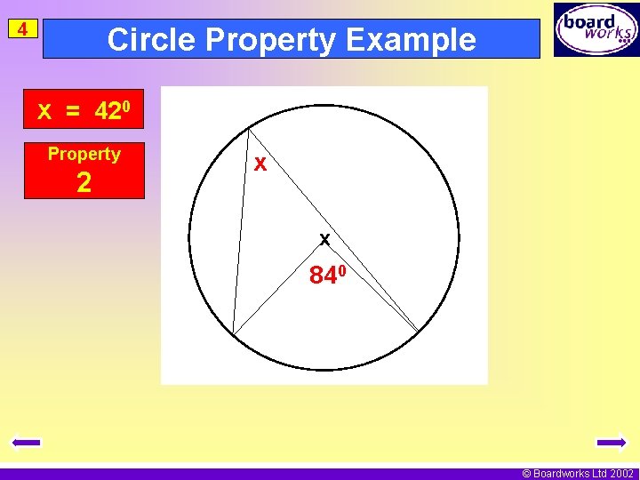 4 Circle Property Example x = 420 Property 2 x x 840 © Boardworks
